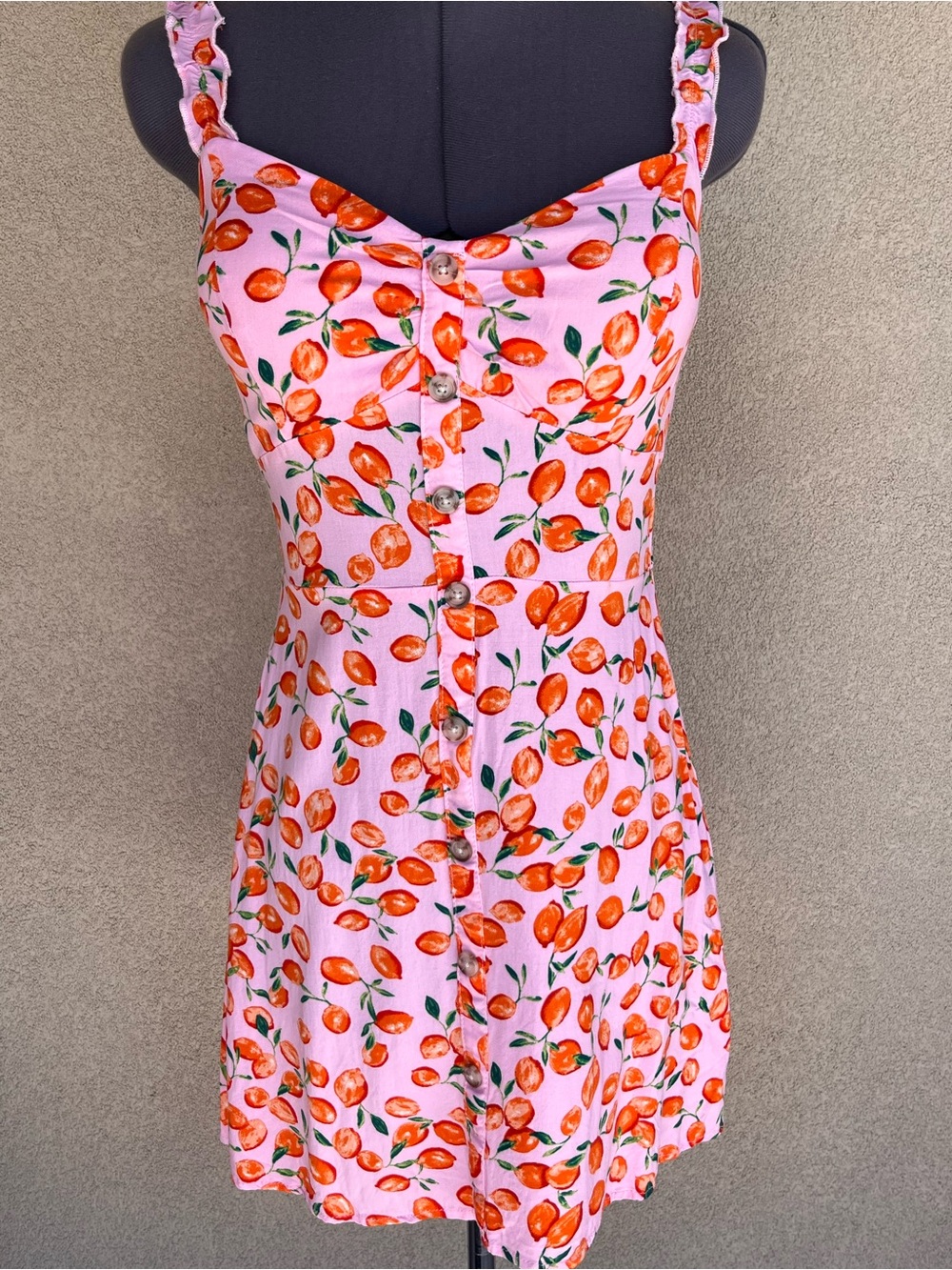AUW Pink Button-Front Tank Top with Orange Fruit Print - Picture 2 of 11